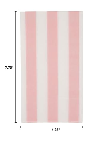 Image of Bonjour Fete Light Pink Cabana Stripe Paper Guest Towels | Disposable, 3-Ply Napkins | Premium Party Supplies & Decor | Holidays, Kids Themed Birthday Parties, Princess | Pack of 20, 4.25 inch x 7.75 inch
