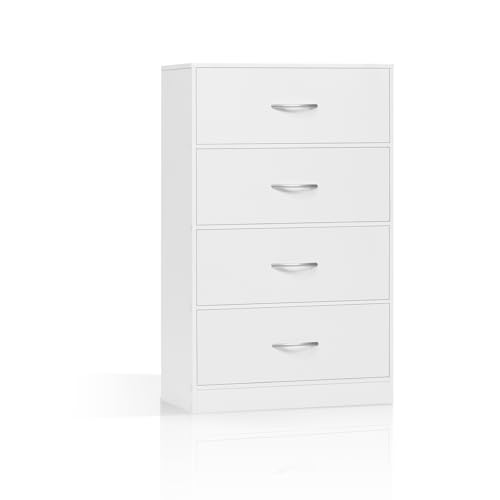 WOLTU Kommode mit 4 Stoffschubladen, Schmaler Schubladenschrank mit Stabilem Metallrahmen, Aufbewahrungsschrank für Schlafzimmer & Flur, Weiß, 55x30x89cm, SSK014wes