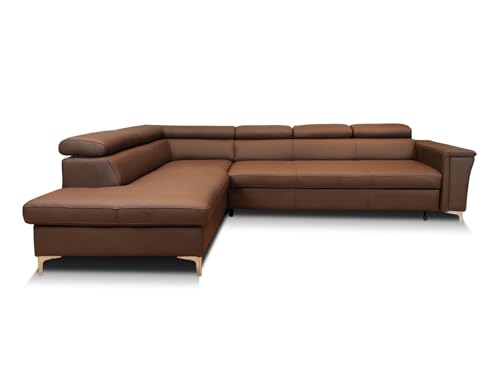 Quattro Meble Luxus in Ihrem Wohnzimmer Sofa der Premiumklasse „Roma“ 295x210 cm aus hochwertigem Naturleder Toledo Sofa Couch mit Schlaffunktion, Bettkasten und Kopfstützen (20x296 cm Ecke Links) – Bild 5