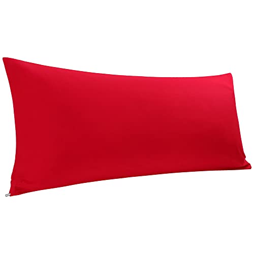 PICCOCASA Taie de Traversin Housse de Traversin Taie d'oreiller Fermeture éclair en Égyptien Coton 300 Nombre Fils Doux Rouge 51x122cm