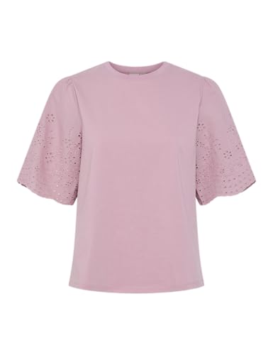 YAS Yaslex Lex SS Top W. Emb Sleeves S. Noos, Lilas, XL Mujeres