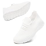IQYNAM Womens Walking Shoes Ladies Casual Tennis Slip on Sneakers Lightweight Workout Gym Non Slip Work Shoes Nurse Waitress Outdoor Travel Comfy A White