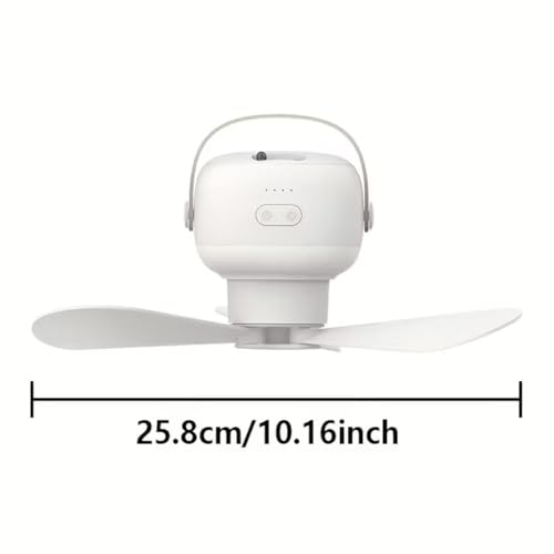 Image of Portable Ceiling Fan with LED Light, 2 in 1 Desktop and Ceiling, 7200mAh Battery Powered, White, 26x9.2x8.8 cm, for Home Camping Outdoor Use, Hanging and Tripod Mount