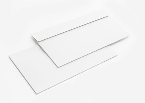 DIN Lang Briefumschläge ohne Fenster, 110 x 220 mm, Selbstklebend mit Abziehstreifen (peal&seal), Weiß, 100 Stück (ohne Fenster)