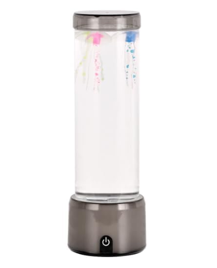 SIGNES GRIMALT Lampe LED Méduse 28 cm – Effet Aquarium Lumineux Multicolore – Recharge USB – Base Métal & Cylindre Verre