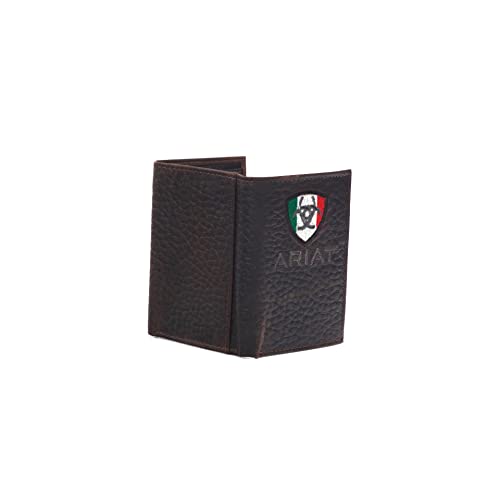 ARIAT Men's Brown Leather Trifold Wallet with Mexico Flag Logo4