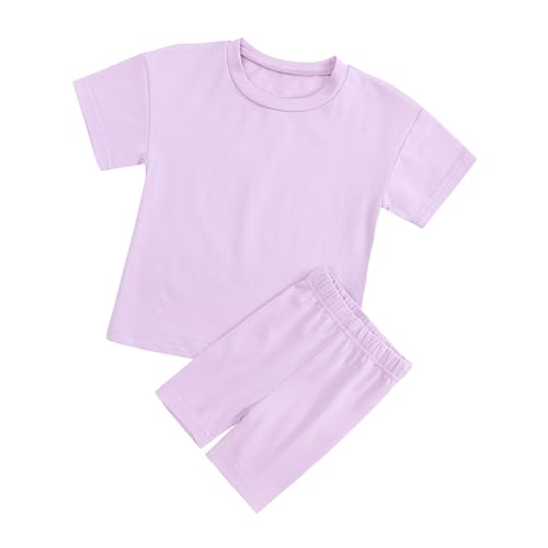 Image of HahaNice Toddler Girls Summer Outfits Cotton Solid T-Shirt & Biker Shorts Set for Little Girls 2 Pcs Tracksuits