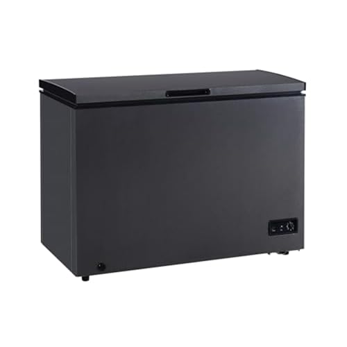 Horizontal Deep Freezer 10 Cubic Feet Capacity Adjustable Thermostat with Removable Vinyl-Coated Metal Basket Easy Defrost Drainage Black