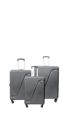 Image of PP Hard Shell 4 Wheels 360 Degree Safari Zion Trolley Bag for Travel, Grey with 7.5 Years Warranty (Dark Grey, Set of 3), 70 cm