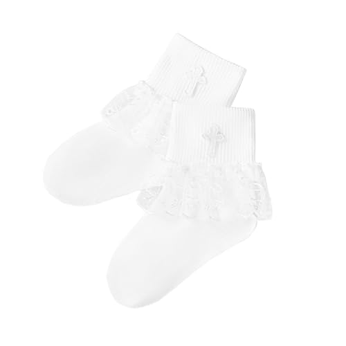 5 Pcs Catholic Girls First Holy Communion Lace Veils with Bow Cross Socks White Satin Gloves Accessories Sets for Wedding4