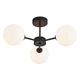 Contemporary Chic Matte Black Ceiling Light with Opal White Round Globe Glass Shades | 22cm x 44cm | 3 x 5w G9 | Class 1 Earth Required by Happy Homewares