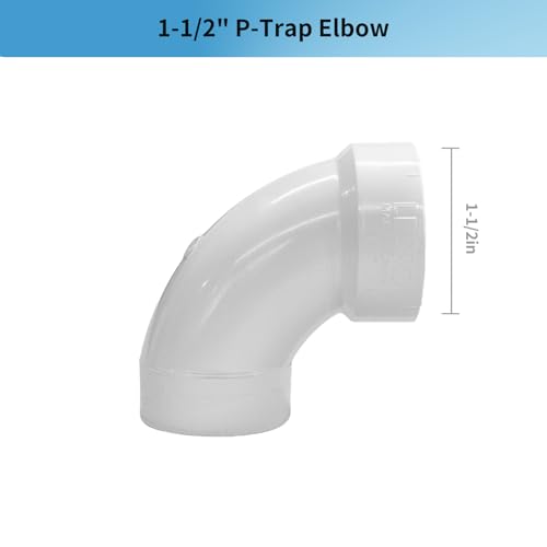 Image of LESSO P Trap PVC 1.5 Inch, 1- /2 inch Pipe RV Drain Bathroom Kitchen Sink | PVC Fitting, White Threaded Adapter Ring, Tubular Kit