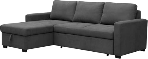 Shiito | Modelo Corleone   Sofá Chaise Longue de 3 Plazas Reversible con Espacio de almacenaje | Se Convierte en Cama | Diseño Sofisticado y Confortable | 229 x 93 x 93 cm   Tapizado en Gris Oscuro