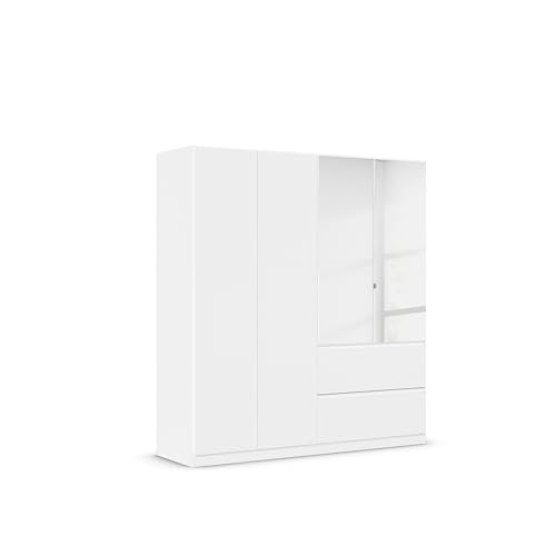 Rauch Möbel Costa, Drehtürenschrank, Kleiderschrank, 4-türig, 2 Spiegeltüren, 2 Schubkästen, Alpinweiß, Push-to-Open, Griffprofil alpinweiß, 181x197x54 cm
