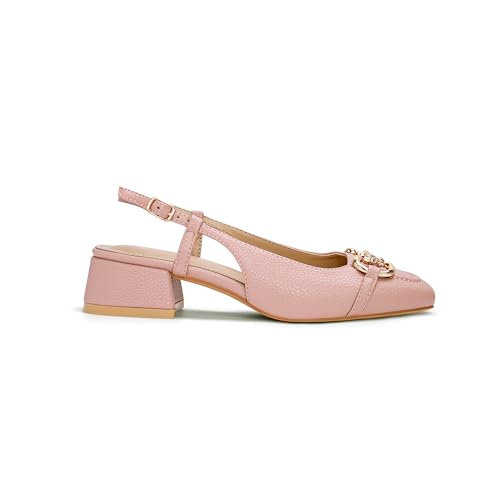 Image of Slingback Mary Jane Heels for Women Low Block Heel Closed Square Toe Pump Shoes Heels Classic Daily Office Dressy Shoes