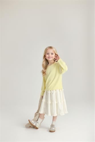Girls Color Block Pullover Sweaters Kids Oversized Fashion Knit Sweater Clothes,Yellow3