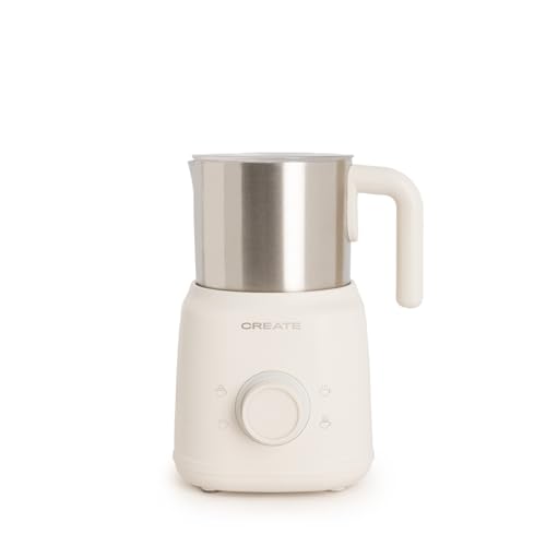 CREATE/MILK FROTHER RETRO/Espumador calentador de leche con jarra extraíble blanco roto/Accesorios giratorios magnéticos, 350ml, uso en frío o caliente, 500W