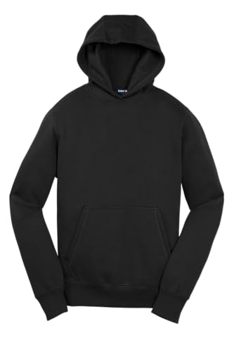 SPORT-TEK Youth Pullover Hooded Sweatshirt | Cozy Hoodie for Boys & Girls Kids Fleece Jacket Pullover Sweatshirt Black