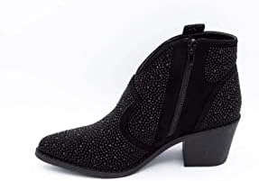 Women Rhinestone Chunky Heel Ankle Bootie WILDER-9 By Pierre Dumas Black 7 | Image 4