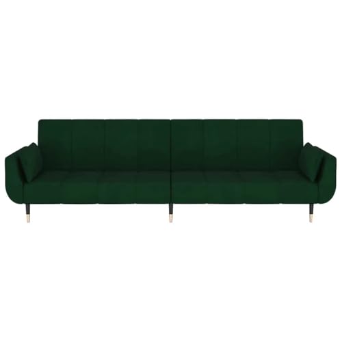 Sofá cama de 2 plazas con función de sueño y respaldo ajustable de terciopelo verde 6