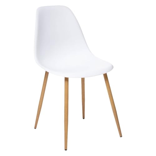 Atmosphera - Chaise Taho Blanche, Pieds Effet Bois - L 46 x P 52 x H 86 cm - Style Scandinave - pour Cuisine, Salle à Manger, Bureau