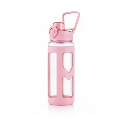 Image of LHOTSE Cute Square Water Bottle for School with Straw & Leakproof Lid - Large Capacity Kawaii Bottle for Kids, Girls & Office Usen 700 ML (Light Pink)