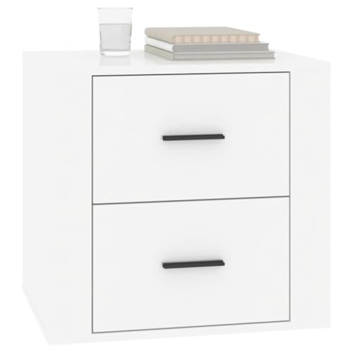 Mesita de noche de madera blanca brillante de 50x39x47 cm con cajón 5