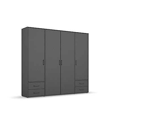 Rauch Möbel Voyager Armario con Puertas giratorias, Color Gris Metalizado, Negro, 4 Puertas con 4 cajones, Incluye 1 Barra para Colgar, 5 estantes, 187 x 194 x 53 cm (Ancho x Alto x Profundidad) Rauch Möbel Voyager Armario con Puertas giratorias, Color Gris Metalizado, Negro, 4 Puertas con 4 cajones, Incluye 1 Barra para Colgar, 5 estantes, 187 x 194 x 53 cm (Ancho x Alto x Profundidad)