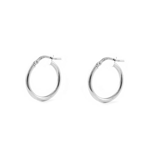 Pendientes Oro Blanco Aros Lisos 20x2 mm para Niña o Mujer - Estuche Regalo Incluido - Certificado de Garantía, Oro Blanco, Oro Blanco - Mondepetit
