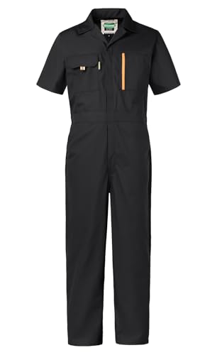 SUSHIMIAN Mens Short Sleeve Coveralls Work Mechanics Jumpsuit Summer Overall Work Suit Breathable Crawl Suit Coverall, Black, XXL