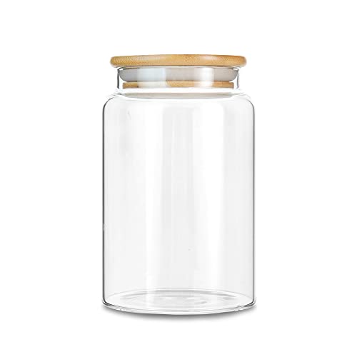 Moladri 900Ml/30Oz Clear Cute Glass Storage Canister Holder With Airtight Bamboo Lid, Modern Decorative Container Jar For Coffee, Spice, Candy, Salt, Cookie, Condiment, Pepper, Sugar #TOP9