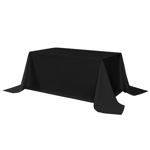 Image of sancua Rectangle Tablecloth - 90 x 132 Inch - Water Resistant Spill Proof Washable Polyester Table Cloth, Decorative Fabric Table Cover for Dining Tables, Buffet Parties and Camping, Black