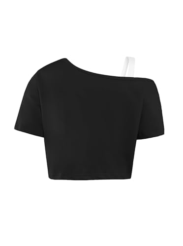 Image of Girls Off The Shoulder Tops Asymmetrical Short Sleeve Crop Top Cute Summer Tee Shirts