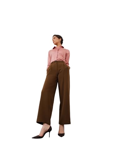 Image of FableStreet Women's Formal Trousers | High-Rise Pleated Wide-Leg Design | Solid Pattern with Plain Weave | Comfortable Office Wear for Business Meetings & Formal Events