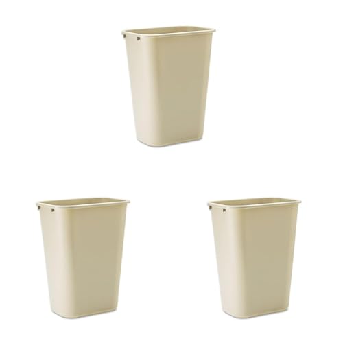 Image of Rubbermaid Commercial Products 41QT /10.25 GAL Wastebasket Trash Container, for Home /Office /Under Desk, Beige (FG295700BEIG) (Pack of 3)