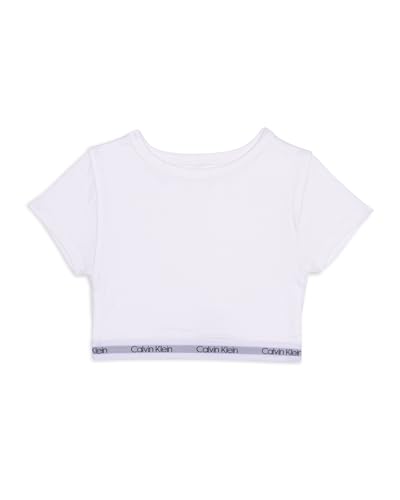 Calvin Klein Girl's Short-Sleeve Cropped T-Shirt Bralette, Classic White, Large