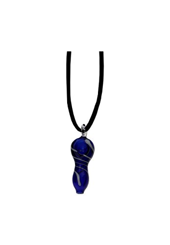 Black Leaf Mini-Pfeife Kickloch aus Glas Anhänger blau Lederband Kette mit Spiralstreifen