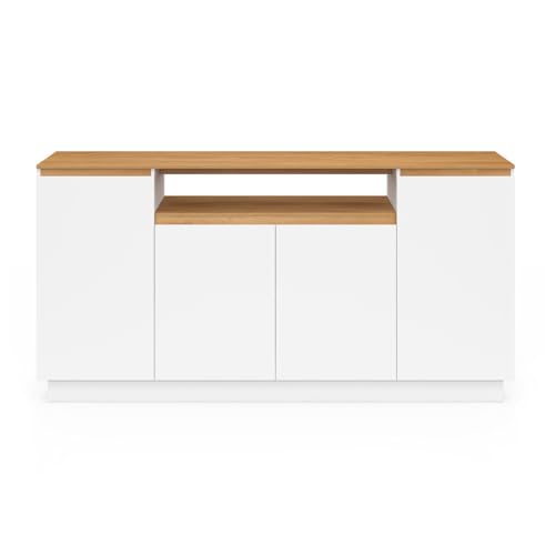 Buffet 160 cm SERENA 4 portes avec niche centrale et plateau effet bois - vue 4