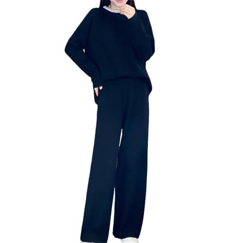 Conjunto de lana merino para mujer con elegantes detalles de perlas premium
