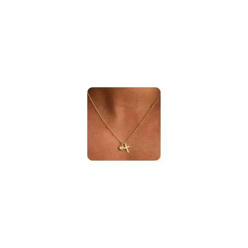 JIAOGE Birthstone Necklace for Women - Gold Cross Necklaces for Women Girls