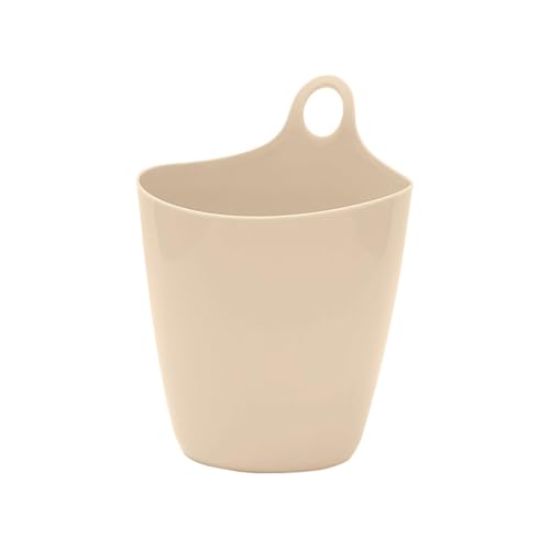 Gsycle Small Hanging Trash Can, Mini Hangable Desktop Garbage Bin & Pen Holder Wall Mounted or Desk Side Mini Trash Can for Office Bedroom Kitchen Multi Functional Small Storage Organizer (Beige)