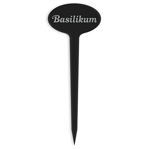 GRAVURZEILE Pflanzenschilder mit Gravur - Basilikum - Stilvolle Kräuterschilder aus schwarzem Acryl für den Garten - Kräuterstecker geeignet für Beet & Kräutergarten - Farbe: Basilikum