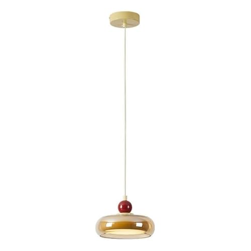 Modern Mid Century Amber Glass Pendant Light Cream Metal Body