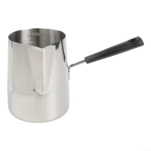 Cafetera turca de acero inoxidable para derretir leche de mantequilla de chocolate y calentar salsas con mango ergonómico y boquilla resistente a fugas (900 ml)