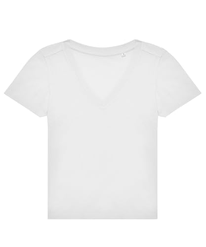 Image of Flexi-Print B&C #E150 Women's V-Neck T-Shirt, 100% Pre-Shrunk Ringspun Cotton, Lightweight 145gsm Modern Fit Tee White