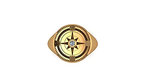 925 Sterling Silver Compass Ring for Men | Gold Plated Signet Gemstone Ring | Stylish Adventure Jewelry | Unique Travel-Inspired Men’s Ring