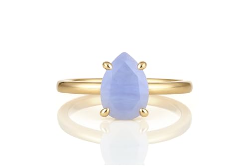 Bague fashion pour femmes en agate bleue dentelée et bijoux de promesse uniques