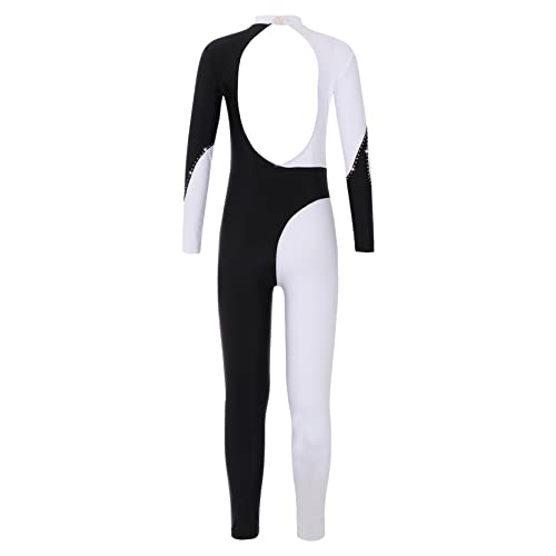 Loyan Girls' Long Sleeve Unitard Full Length Jumpsuit One Piece Bodysuits Gymnastics Ballet Dance Leotard Black&White 16 Years #TOP2