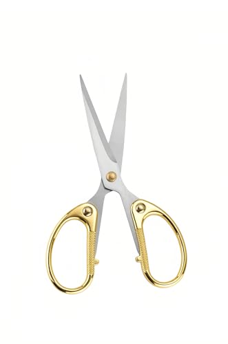 5 Stainless Steel Scissors Sharp Blades - Ambidextrous Comfort Grip Multipurpose for Office Home School Crafts Fabric - Ideal Gift (Gold)
