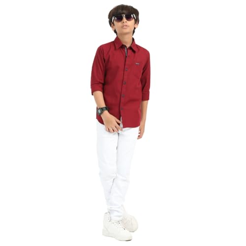 Image of ROCKET SCIENCE Boys Single Pocket Shirt | Regular Fit, Spread Collar, Full Sleeves, 100% Cotton Linen Fabric Royal Blue